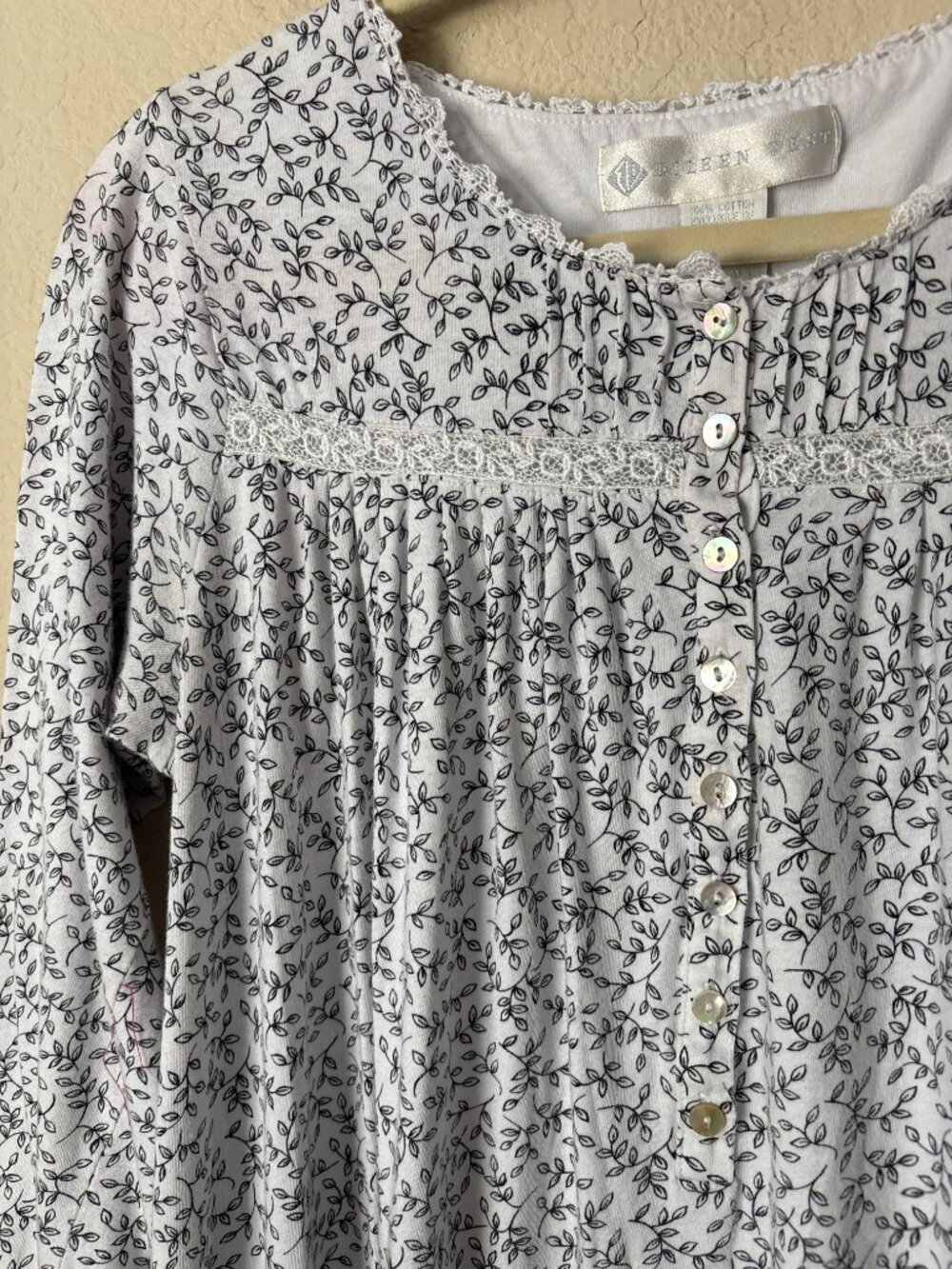 Eileen West Lace Trim Cottagecore Prairie Modest Cotton Long Sleeve Nightgown - Picture 5 of 9